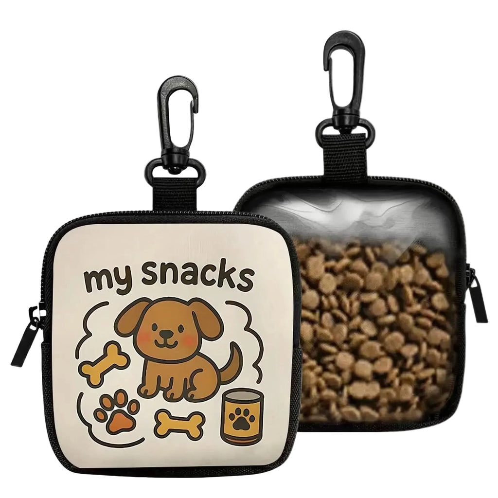 Cute LuckeLadybug LLC dog treat pouch featuring a dog design and clip for easy access