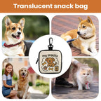 LuckeLadybug translucent dog treat pouch featuring cute snack designs for easy pet treat access
