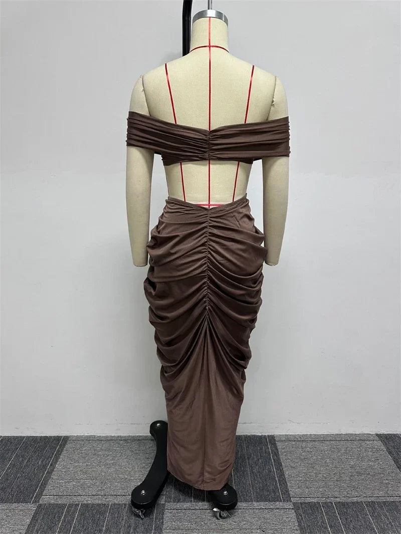 Red Cut-Out Two-Piece Maxi Dress