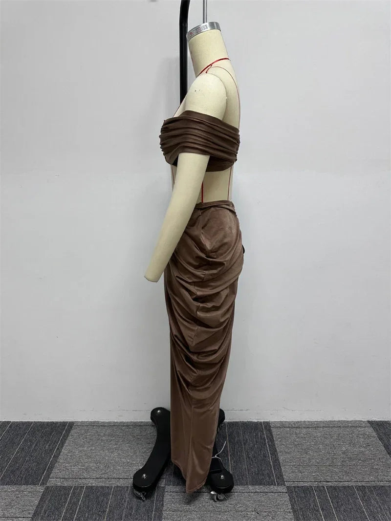 Red Cut-Out Two-Piece Maxi Dress