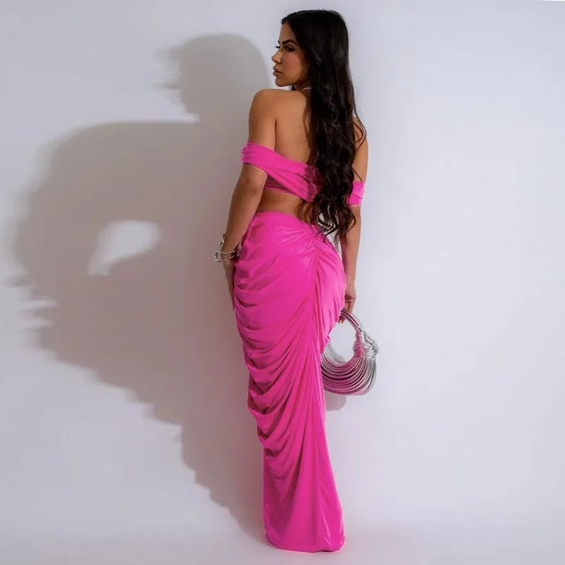 Red Cut-Out Two-Piece Maxi Dress