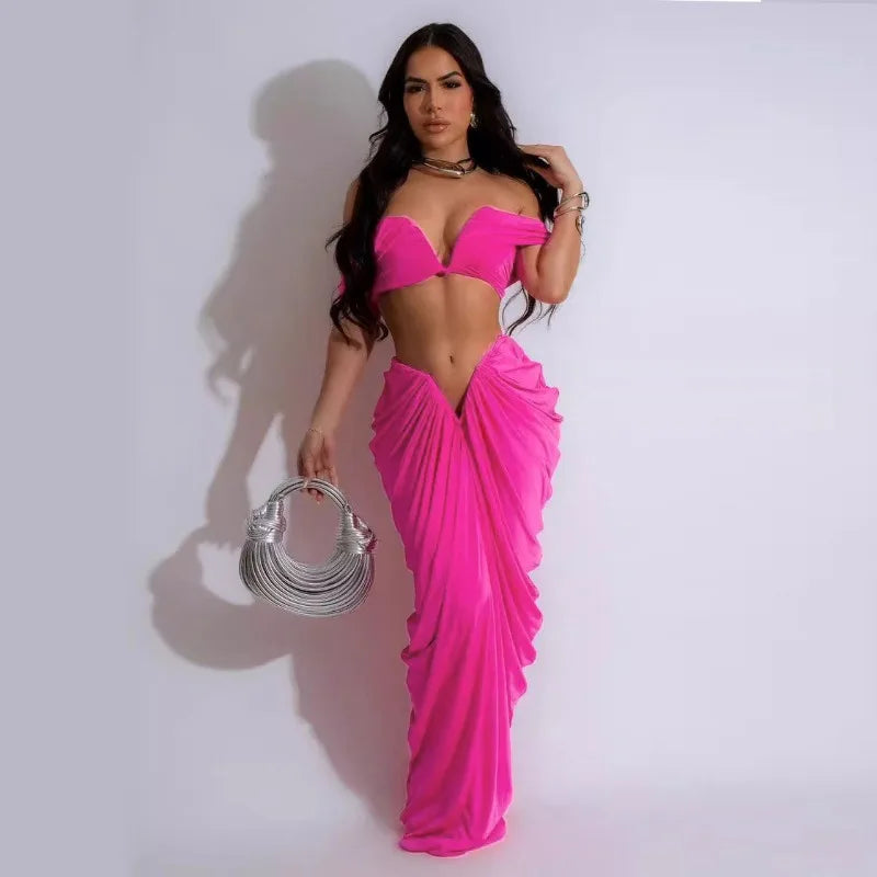Red Cut-Out Two-Piece Maxi Dress