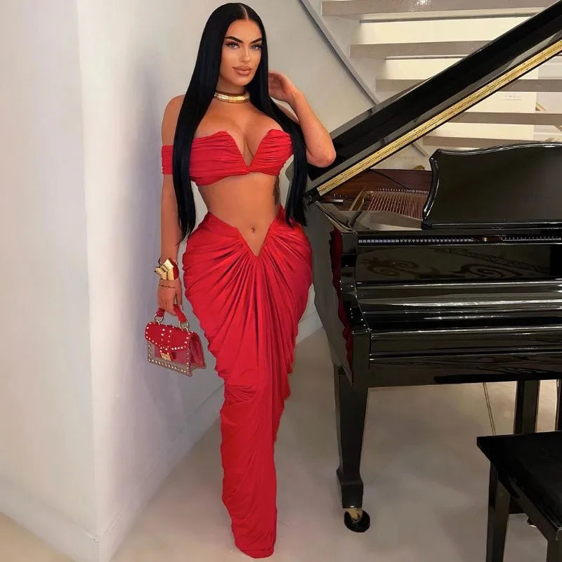 Red Cut-Out Two-Piece Maxi Dress
