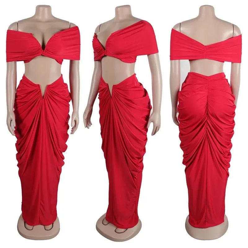 Red Cut-Out Two-Piece Maxi Dress