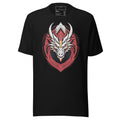 LuckeLadybug black dragon t-shirt for men featuring a detailed white and red dragon head graphic