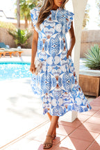 LuckeLadybug Fit & Flare Dress for Vacation with Floral Design and Ruffled Sleeves