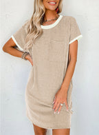 LuckeLadybug LLC Casual Dress from T-Shirt in Beige with Pocket and Short Sleeves