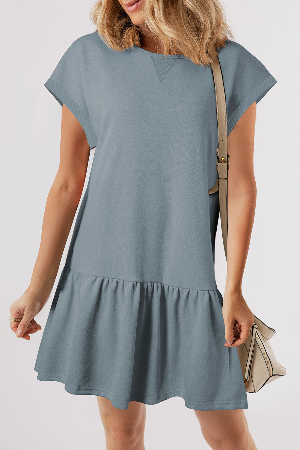 LuckeLadybug LLC casual dress from t-shirt in soft blue fabric with flared hemline