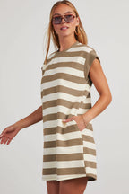 LuckeLadybug LLC Striped T-Shirt Dress with Pockets for Casual Summer Wear