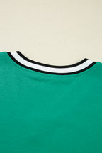Green T-shirt with a stylish striped collar designed to dress from t-shirt for casual wear