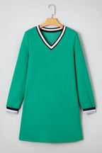 Green LuckeLadybug LLC dress from t-shirt with a stylish V-neck and long sleeves