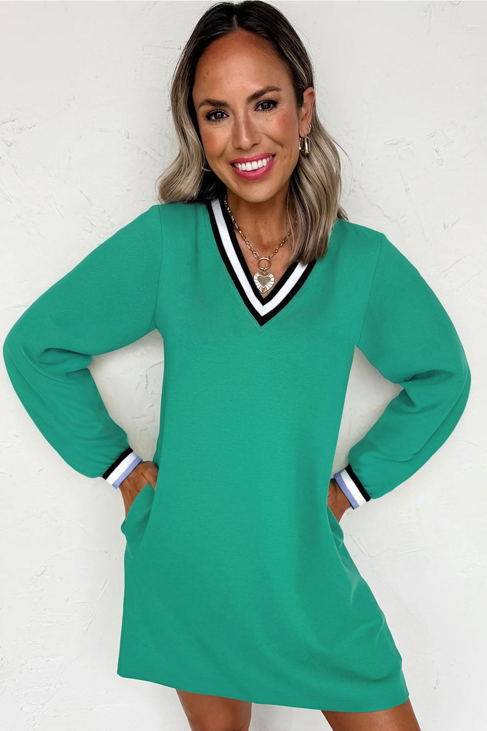 LuckeLadybug LLC Green Dress from T-Shirt with V-Neck and Long Sleeves