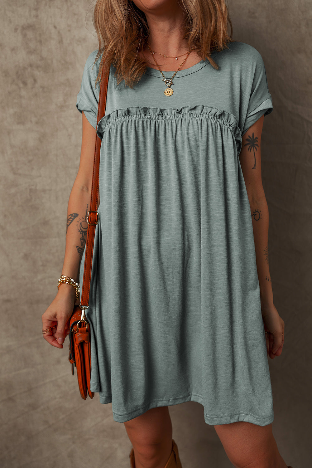 LuckeLadybug LLC Dress from T-Shirt in Soft Blue with a Relaxed Fit and Round Neckline