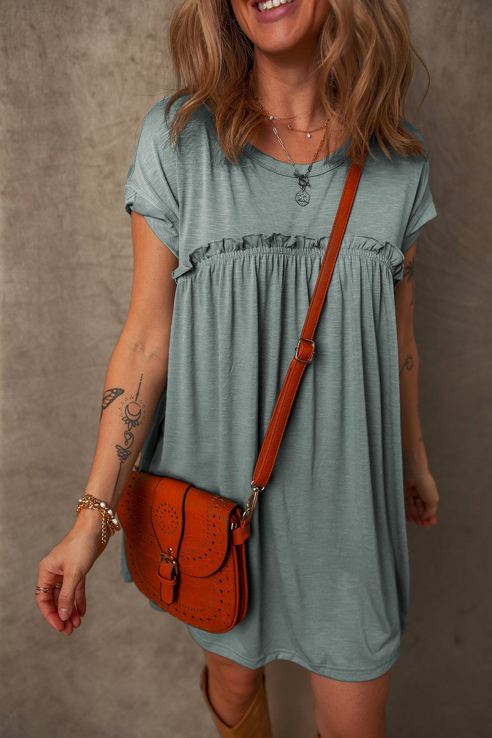 Casual blue dress from t-shirt with ruffle details, perfect for summer outings