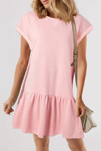 LuckeLadybug LLC pink dress from t-shirt with short sleeves and flared hem for casual wear
