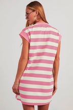 Casual LuckeLadybug striped dress from t-shirt in pink and cream for comfortable summer wear