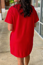 Red LuckeLadybug LLC T-Shirt Style Dress Mini Dress with Short Sleeves and Relaxed Fit