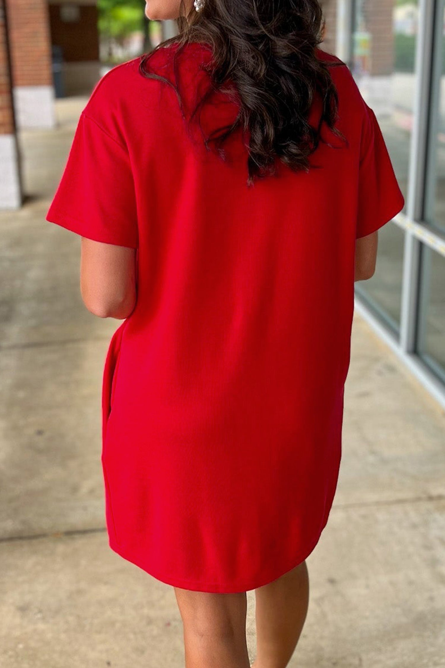 Red LuckeLadybug LLC T-Shirt Style Dress Mini Dress with Short Sleeves and Relaxed Fit