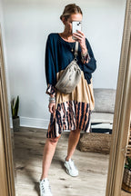 LuckeLadybug LLC Mini Dress with Color Block Design in Earthy Tones and Loose Fit