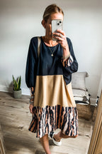 LuckeLadybug LLC dress mini dress featuring a stylish color block design with animal print accents