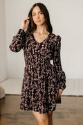 LuckeLadybug mini dress with a fit and flare design featuring a floral pattern and puff sleeves
