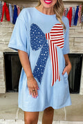 Light blue mini dress featuring a large patriotic bow design for festive occasions