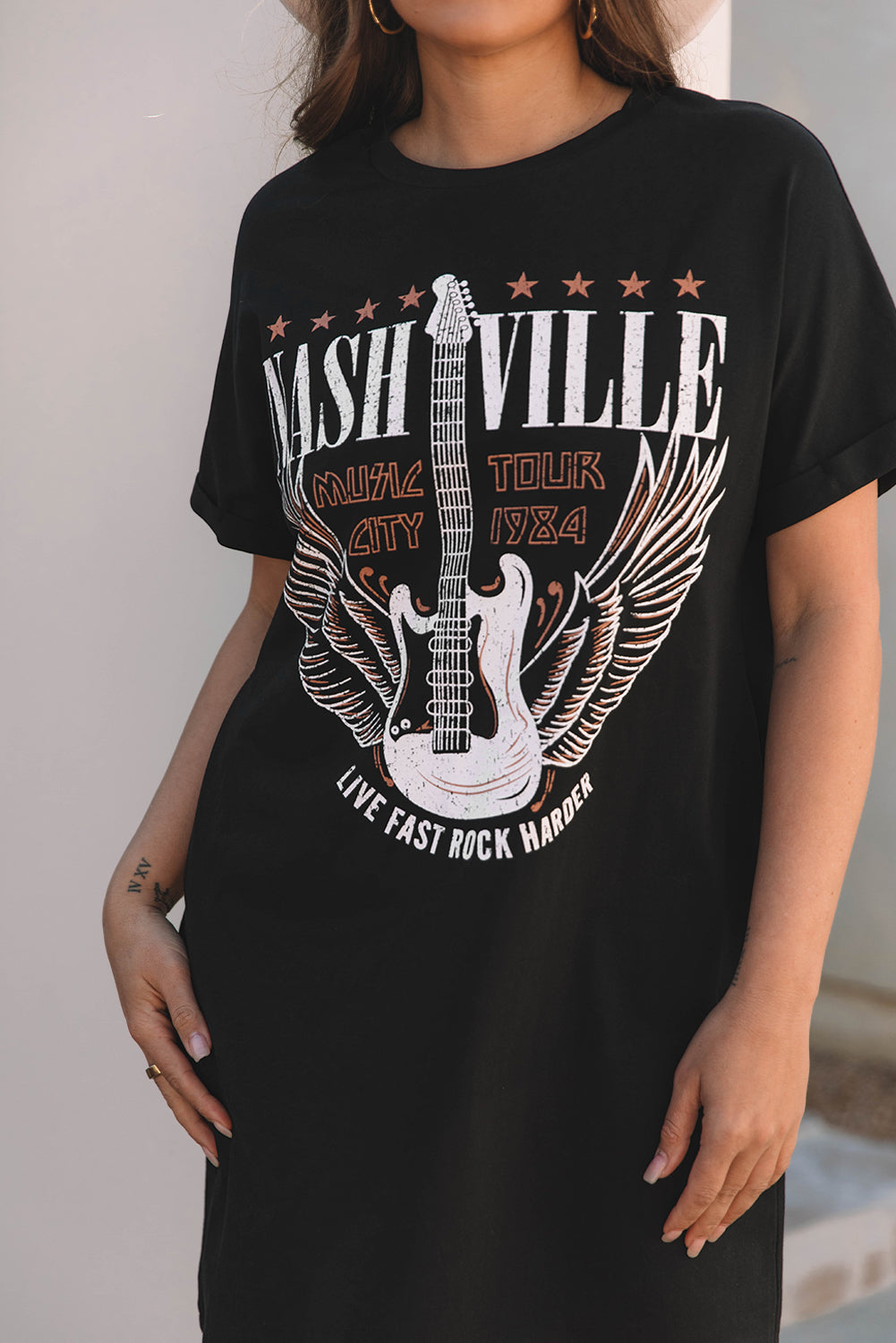 LuckeLadybug LLC Black T-Shirt with Nashville Graphic; a stylish alternative to a dress mini dress