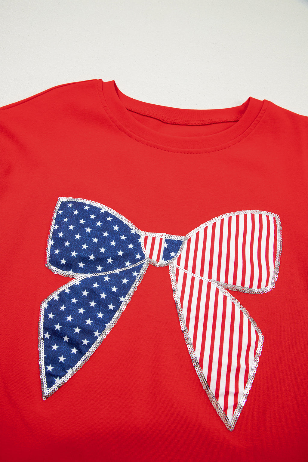 LuckeLadybug LLC Red T-Shirt with American Flag Bow Design for dress mini dress lovers