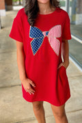 Red T-Shirt with a large patriotic bow design, perfect as a dress mini dress for casual outings