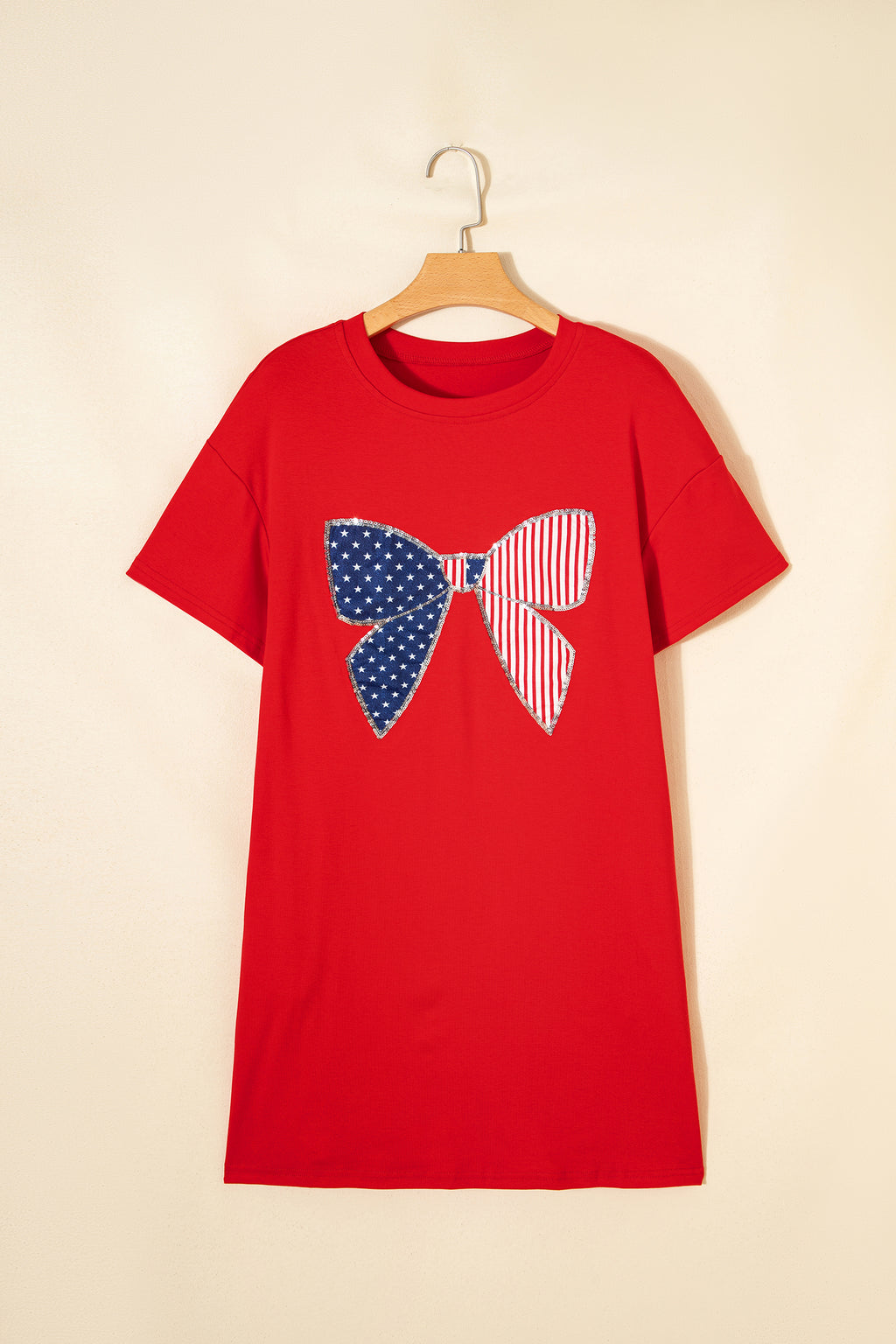 Red T-Shirt with Americana Bow Design, perfect as a casual dress mini dress option