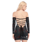 LuckeLadybug dress off the shoulder with lace-up back design and floral print for a stylish look