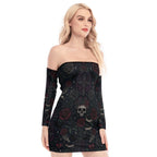 LuckeLadybug dress off the shoulder with floral and skull design for a bold fashion statement