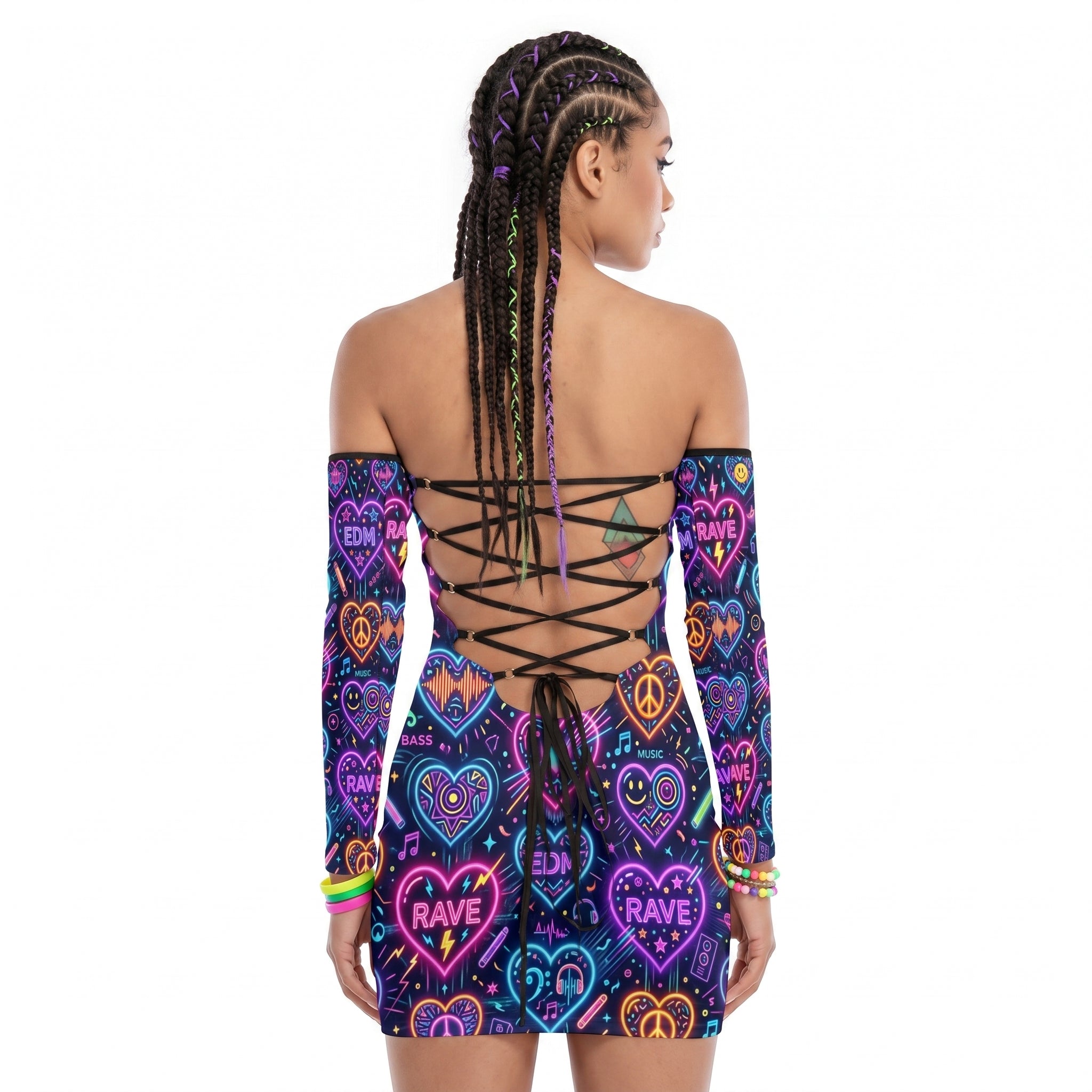 back lace up bodycon dress Women's Rave Off-Shoulder Lace-Up Bodycon Dress