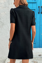Black LuckeLadybug dress shirt for men with short sleeves and textured fabric, perfect for casual occasions
