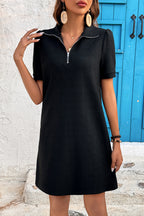 LuckeLadybug LLC Black Dress Shirt for Men featuring a zip collar and short sleeves