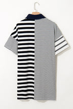 LuckeLadybug LLC Men's Dress Shirt for Men with Stylish Horizontal Stripes in Black and White