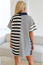 LuckeLadybug LLC Casual Dress Shirt for Men with Half Striped Design and Short Sleeves
