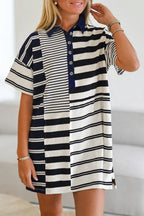 Striped dress shirt for men with short sleeves and button-up front by LuckeLadybug LLC