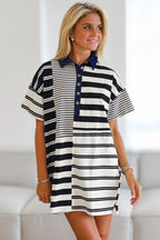LuckeLadybug LLC Stylish striped dress shirt for men with short sleeves and button-up collar