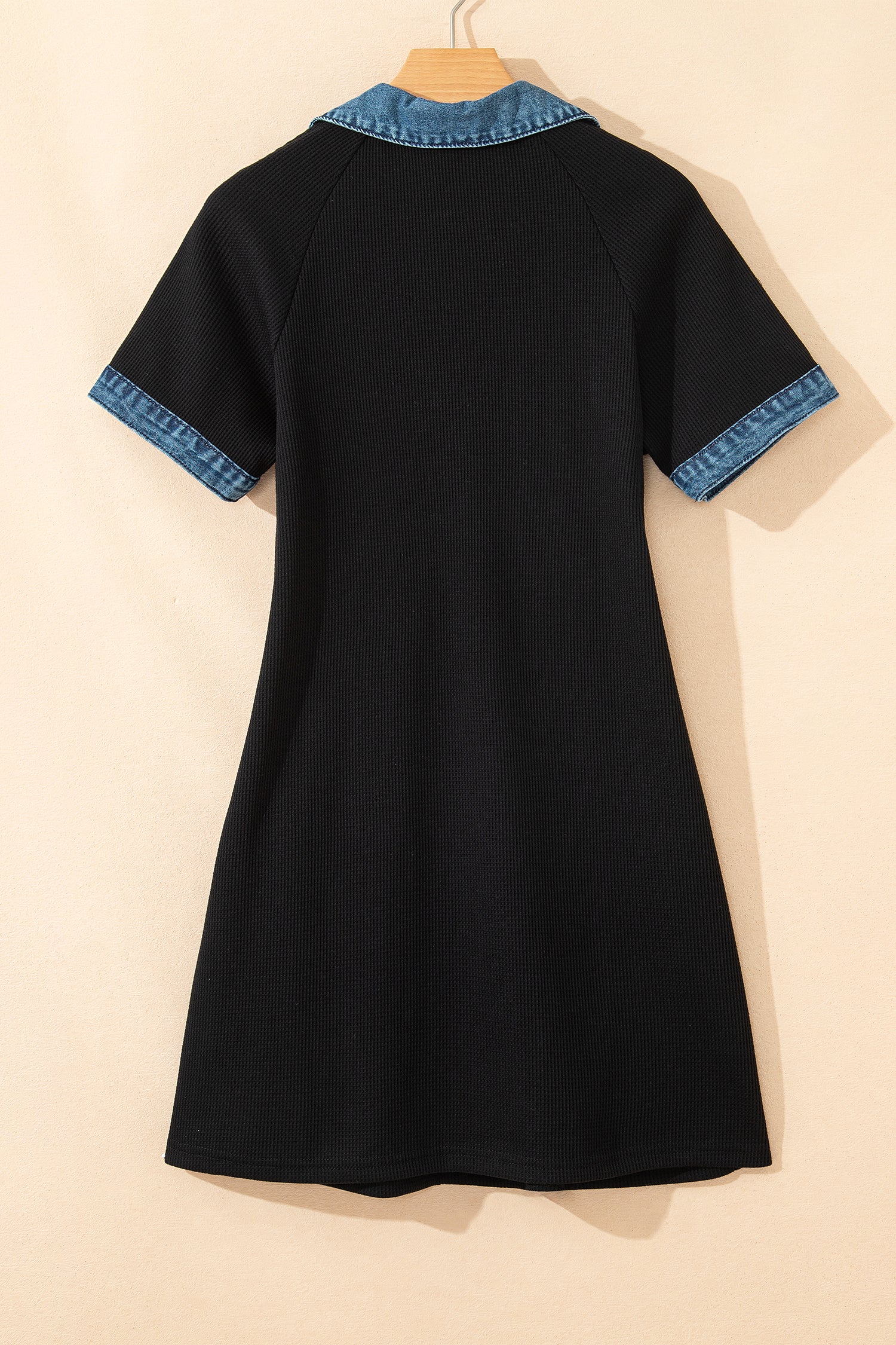 Black T-Shirt Dress with Denim Sleeves from LuckeLadybug LLC for a casual look