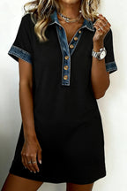 LuckeLadybug LLC T-Shirt dress with denim collar and buttons for a stylish casual look