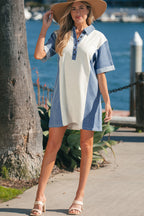 LuckeLadybug LLC stylish t-shirt dress with denim accents, perfect for casual summer outings