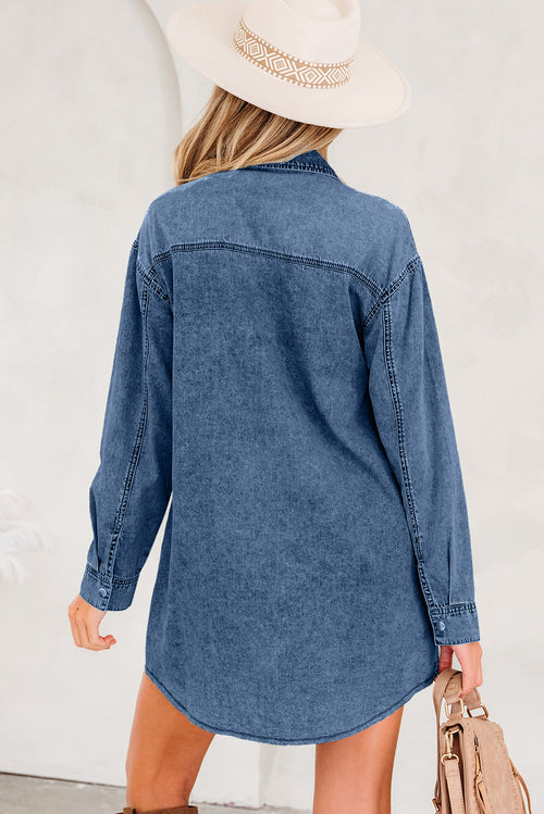 Denim dress with denim from LuckeLadybug LLC featuring a relaxed fit and long sleeves