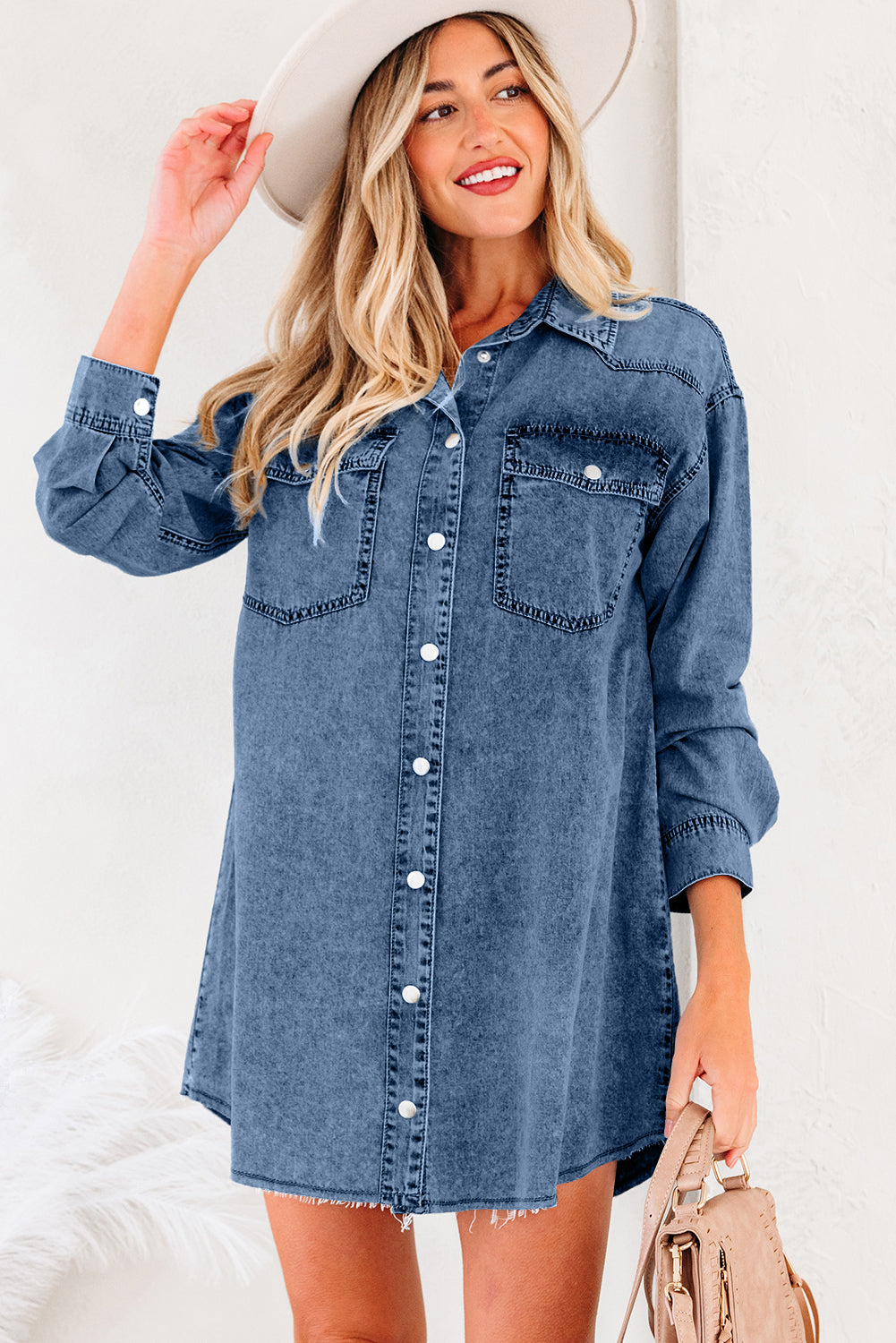 LuckeLadybug dress with denim designed as a stylish button-up shirt dress for casual wear