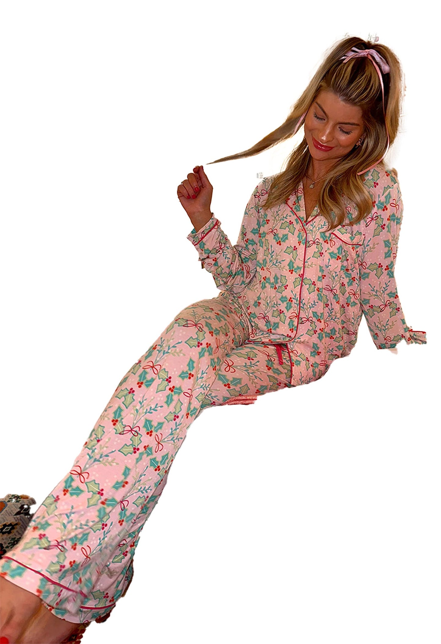 Multicolor Floral Christmas Pajamas Set