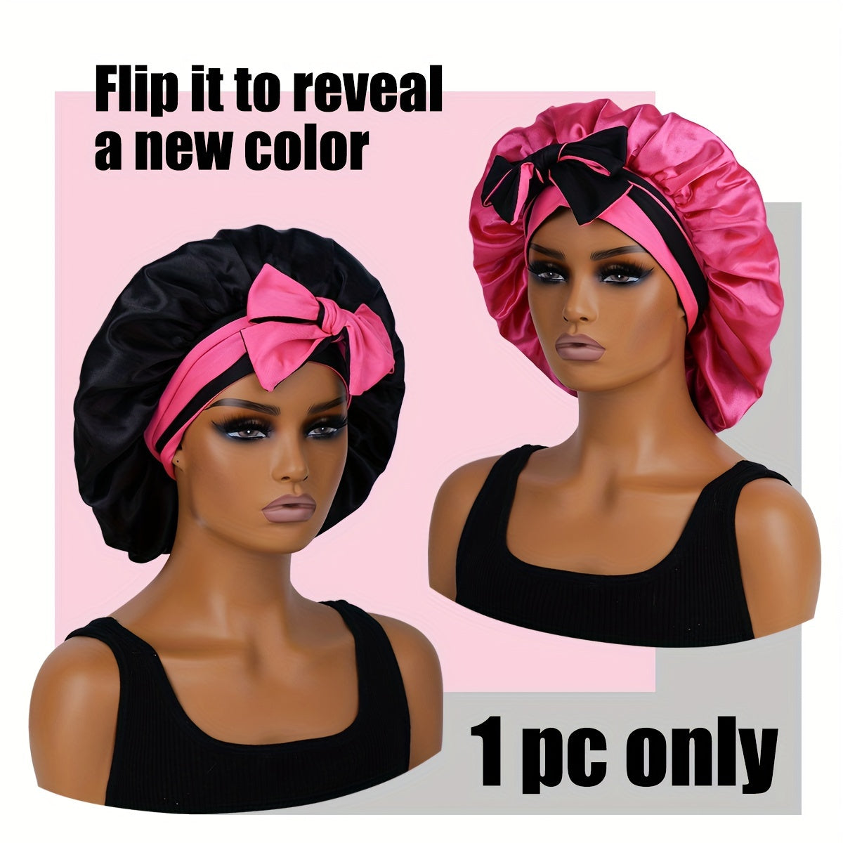 Double Layered Satin Sleep Bonnet With Bow