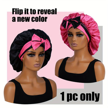 Double Layered Satin Sleep Bonnet With Bow