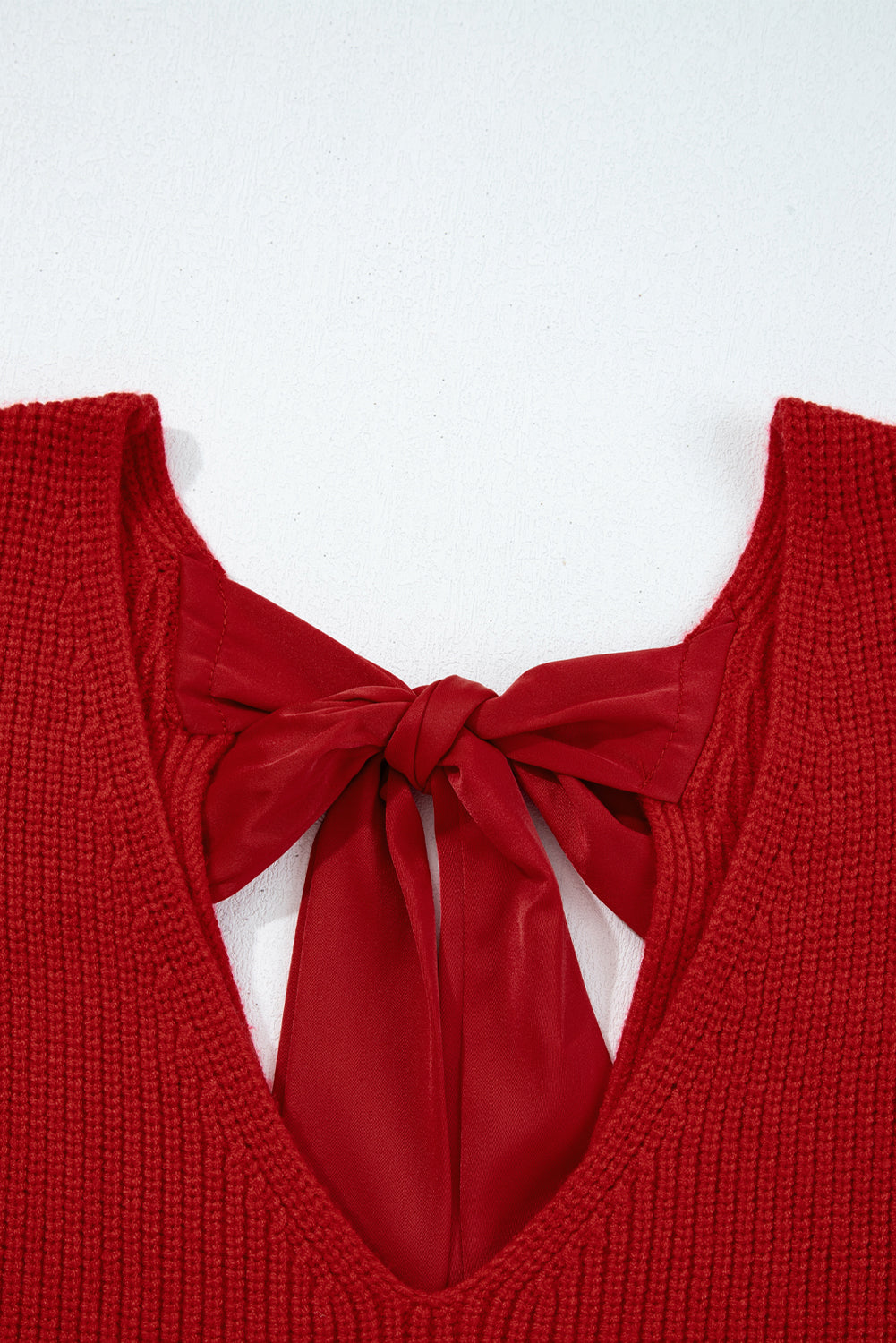 Red Lantern Sleeve Sweater With Bow Detail