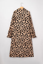 Brown Leopard Print Smocked Detail Flowy Midi Dress