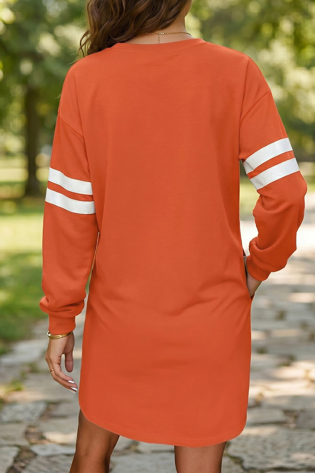 Red Varsity Sweatshirt Dress Cozy Pocketed Mini